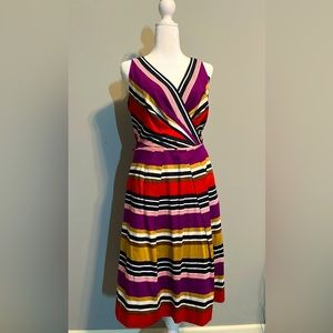 Anne Klein Dress Azalea Sleeveless V-Neck Striped A-Line Midi Size 10